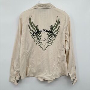Harley Davidson Top Shirt Size 1W Stretch Embroidered Rhinestones Biker Wings 1X
